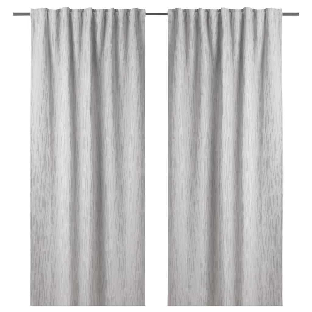 IKEA Flacklilja Room Darkening Curtains, 1 Pair, Grey-Stripe 145X250 cm