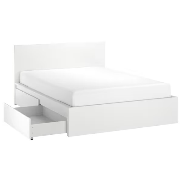 IKEA MALM Bed Frame, High, W 2 Storage Boxes White-Luroy 150X200 cm,queen size