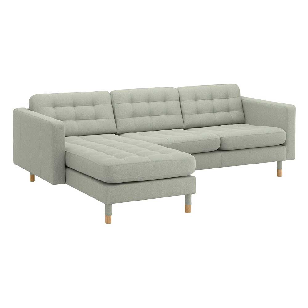 IKEA LANDSKRONA 3-seat Sofa, with Chaise Longue-Gunnared Light Green-Wood