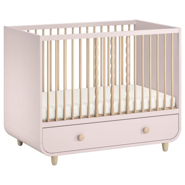 IKEA MYLLRA Cot with Drawer, Pale Pink 60X120 cm