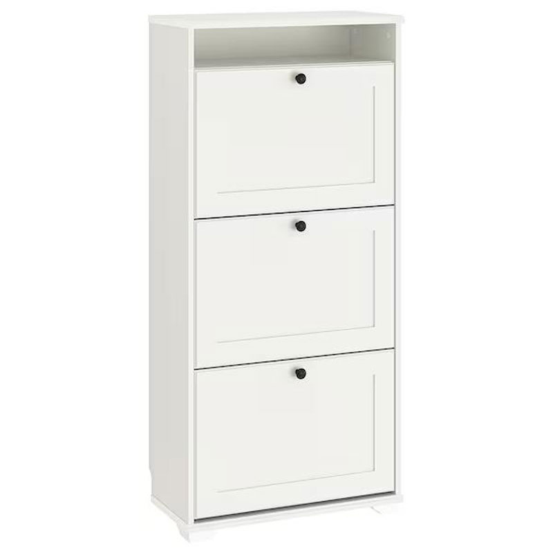 BRUSALI Shoe Cabinet with 3 Compartments, White