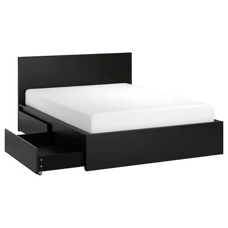 IKEA MALM Bed Frame, High, W 2 Storage Boxes Black-Brown-Luröy 180X200 cm