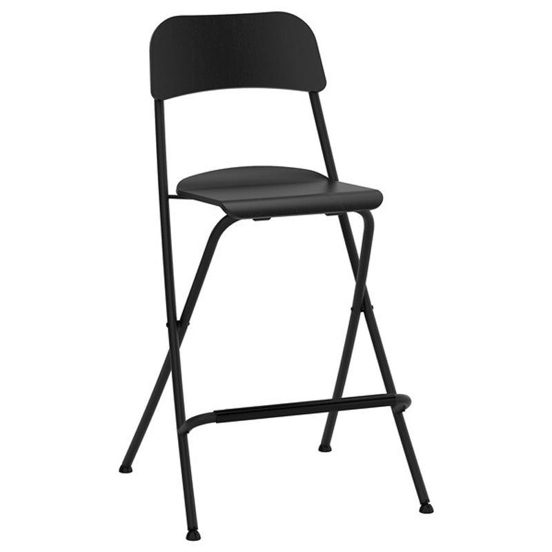 IKEA FRANKLIN Bar Stool with Backrest, Foldable, Black, Black