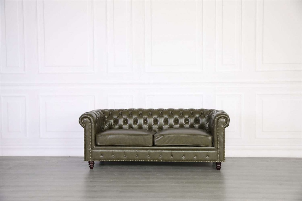 Doha Chesterfield Leather Sofa, 3 Seater,green