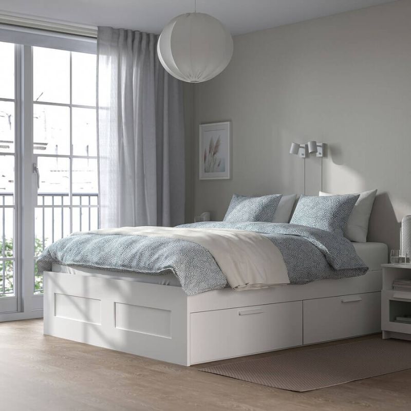 IKEA BRIMNES Bed Frame with Storage White 180x200 cm