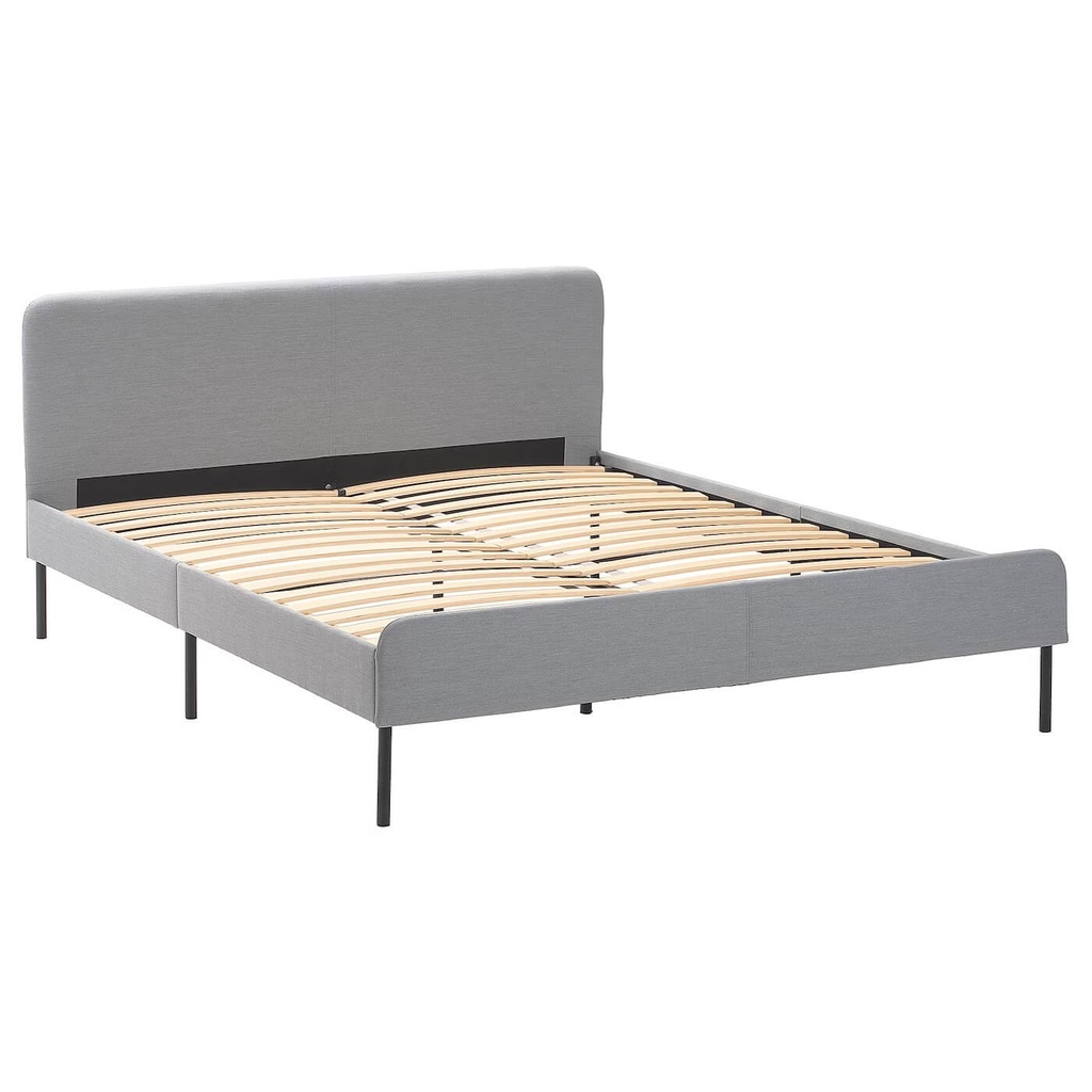 IKEA Slattum Queen Bed Frame, Upholstered Knisa Light Grey