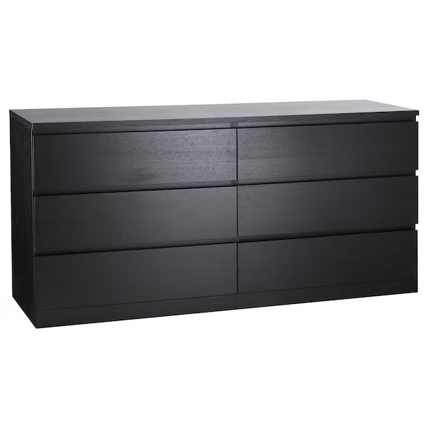 IKEA MALM Chest of 6 Drawers, Black-Brown,Lowboy