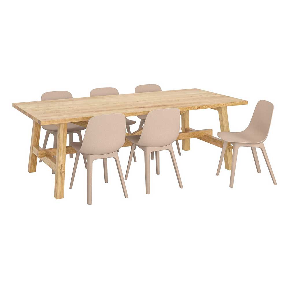 IKEA MOCKELBY - Odger Table and 6 Chairs Oak-White-Beige 235X100 cm