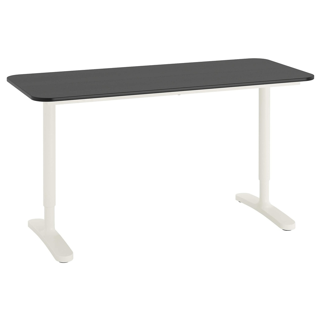 IKEA BEKANT Desk, Black Stained Ash Veneer, White, 140X60 cm