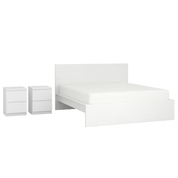 IKEA MALM Bedroom Furniture, Set of 3 White 150X200 cm