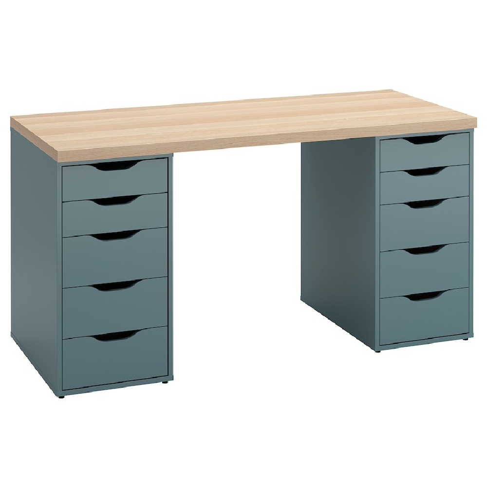 IKEA LAGKAPTEN - ALEX desk white stained oak effect grey turquoise 140x60 cm