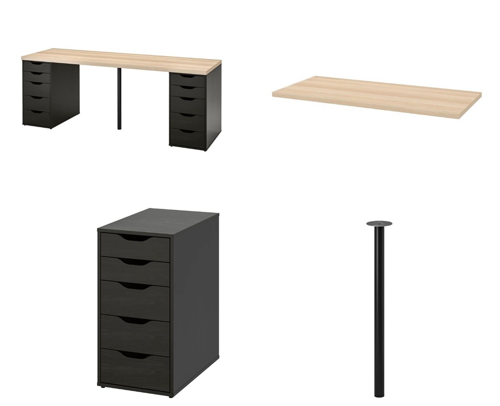 IKEA LAGKAPTEN - ALEX Desk White Stained Oak-Black-Brown 200X60 cm