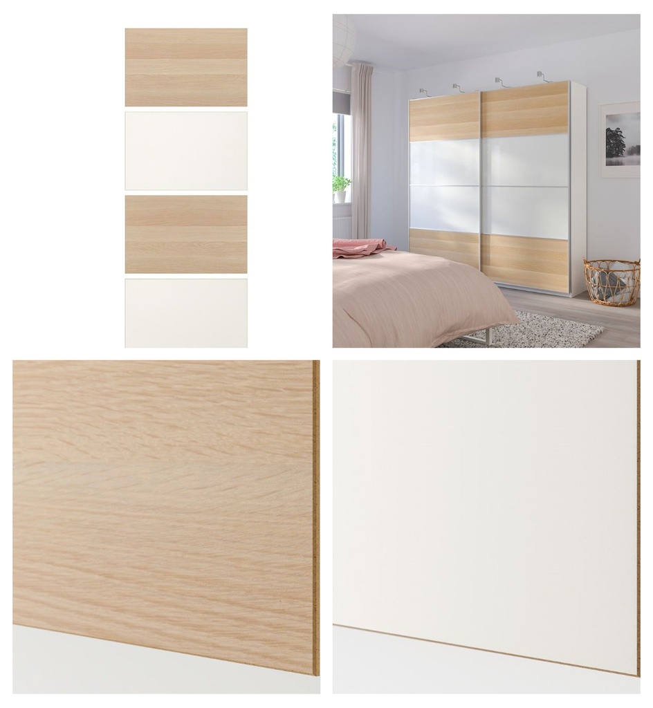 IKEA MEHAMN 4 panels for sliding door frame white stained oak effect/white