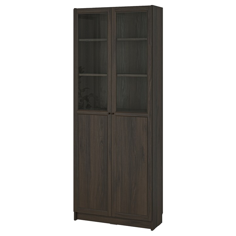 IKEA BILLY / OXBERG bookcase with panel/glass doors dark brown oak effect