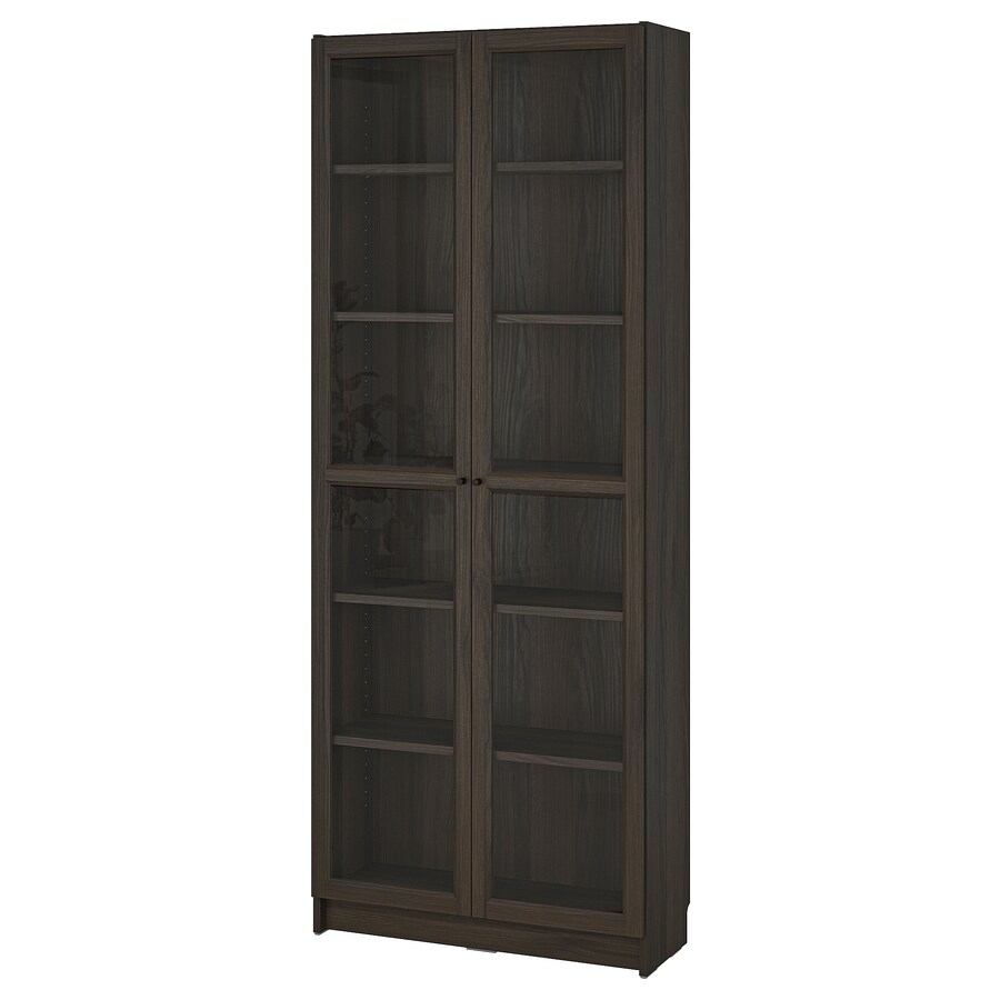 IKEA BILLY / OXBERG bookcase with glass doors dark brown oak effect 80x30x202 cm