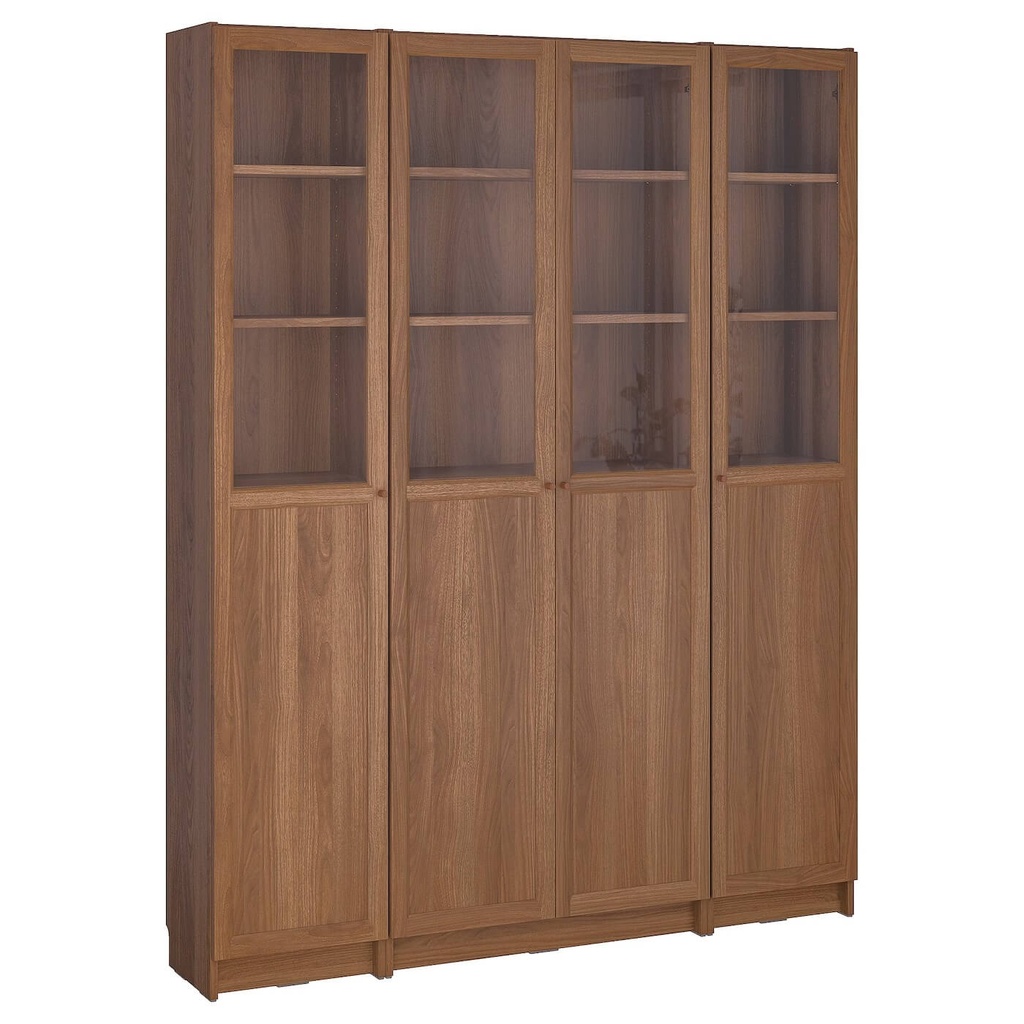 IKEA BILLY / OXBERG bookcase comb w panel/glass doors brown walnut effect 160x202 cm