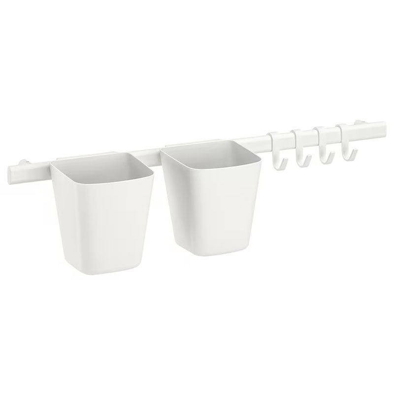 IKEA SUNNERSTA Rail with 4 Hooks and 2 Containers, White