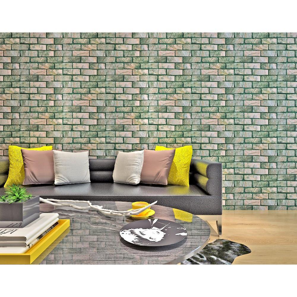 Faded Green Brick Pattern Wallpaper