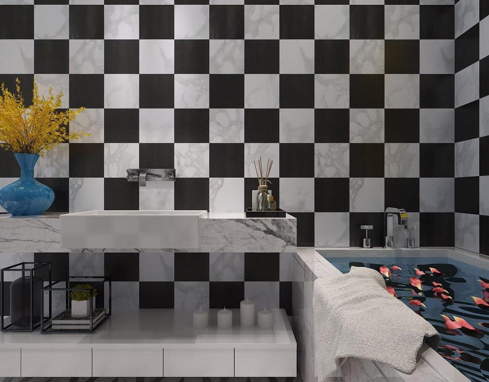 Black and White Squares with Light Grey Shaded Pattern Wallpaper