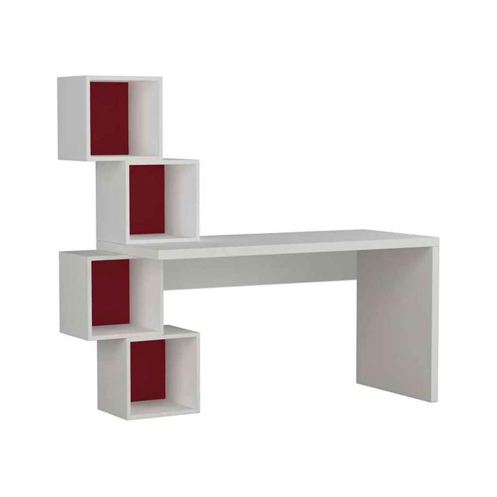 Besni Working Table - White - Burgundy