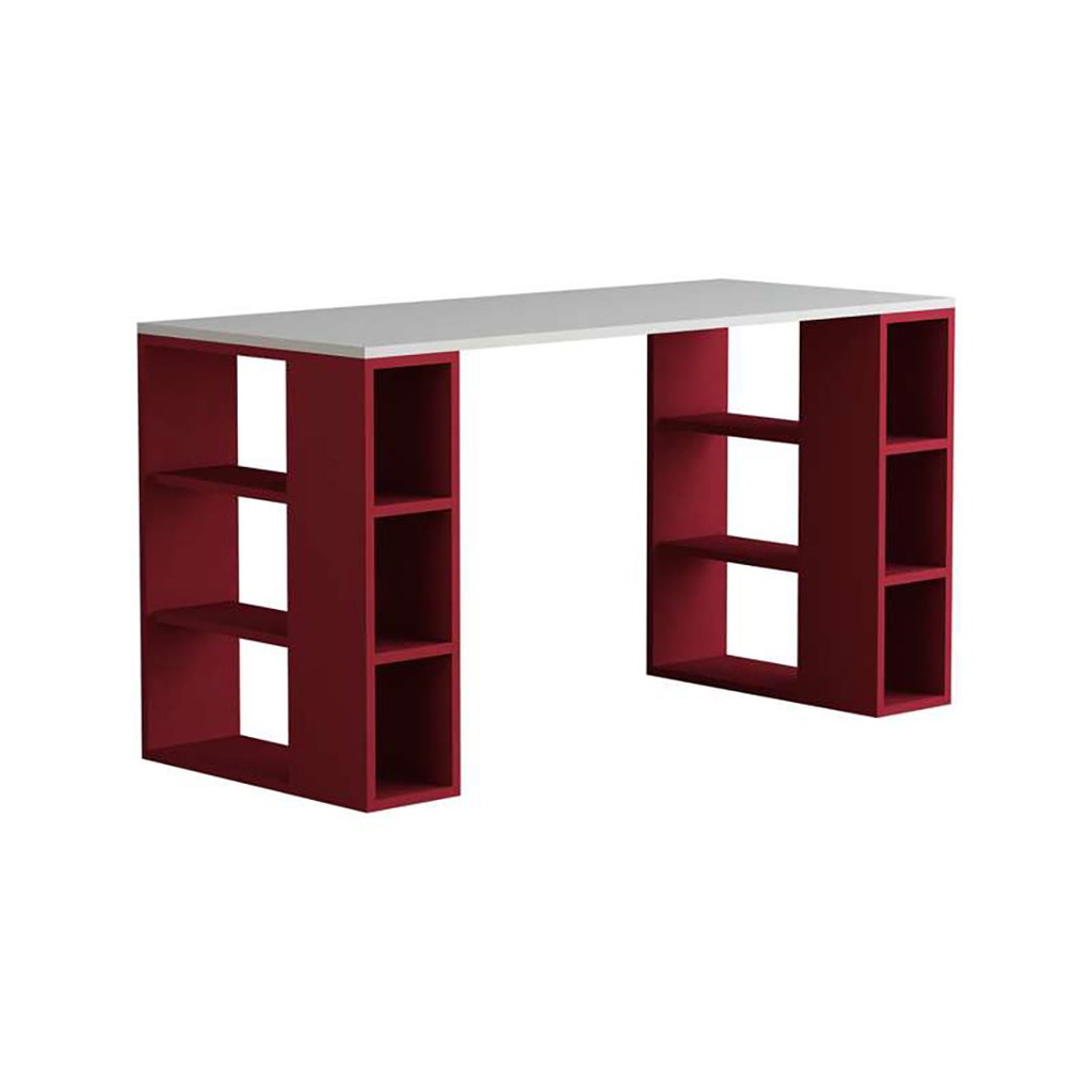 Cankırı Working Table - White - Burgundy