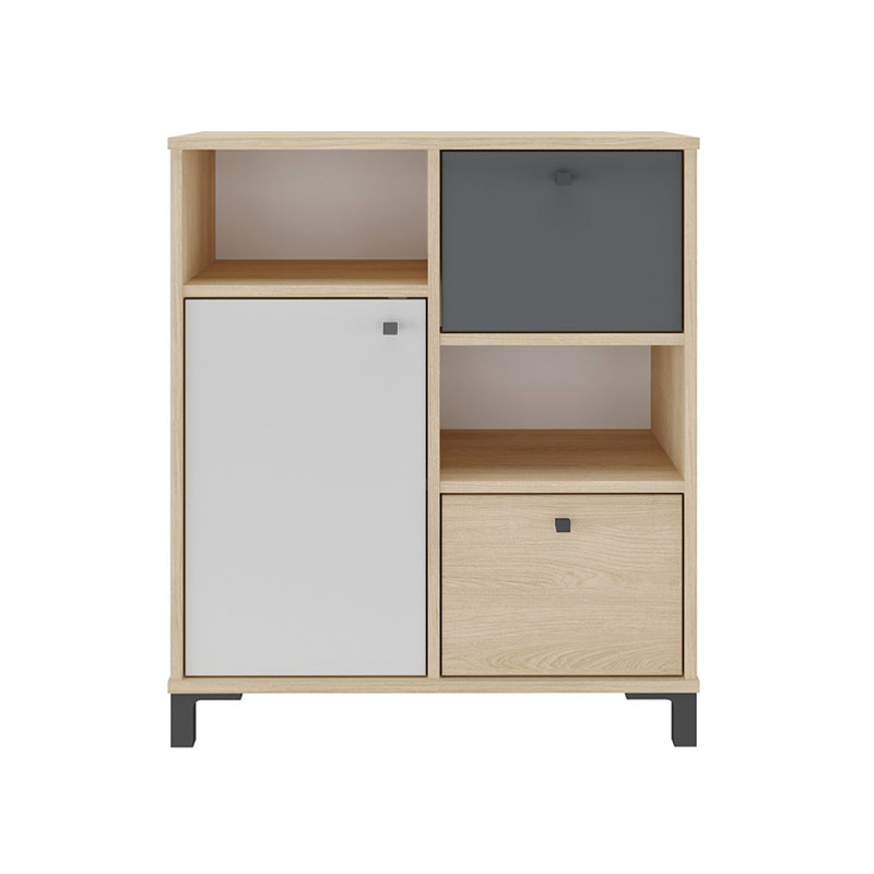 Passo Fundo Cabinet with 1 Door and 2 Drawers - Light Oak/ White/ Gray