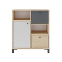 Passo Fundo Cabinet with 1 Door and 2 Drawers - Light Oak/ White/ Gray