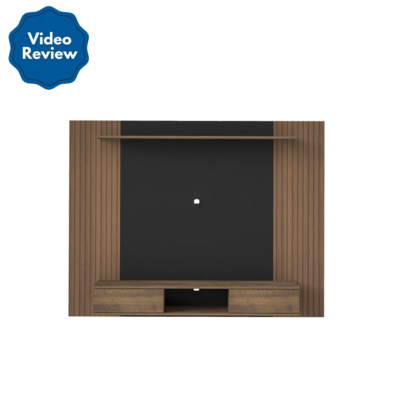 Teofilo Otoni Tv Wall Panel - Slatted Pine/ Black