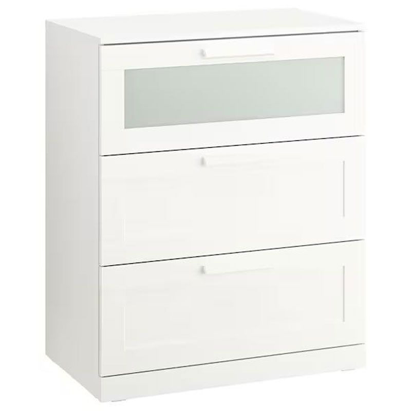 IKEA BRIMNES Chest of 3 Drawers, White, Frosted Glass, 78X95 cm