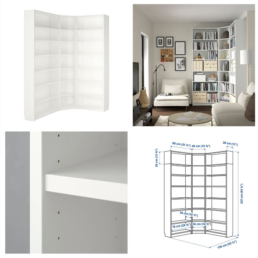 IKEA BILLY bookcase corner comb w ext units white 136/136x28x237 cm