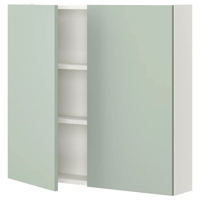 IKEA ENHET wall cb w 2 shlvs/doors white/pale grey-green 80x17x75 cm