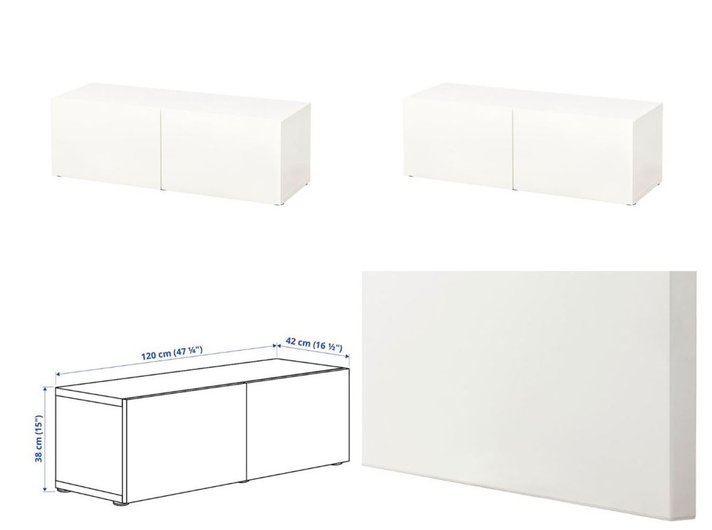 IKEA BESTA shelf unit with doors white/Lappviken white 120x42x38 cm