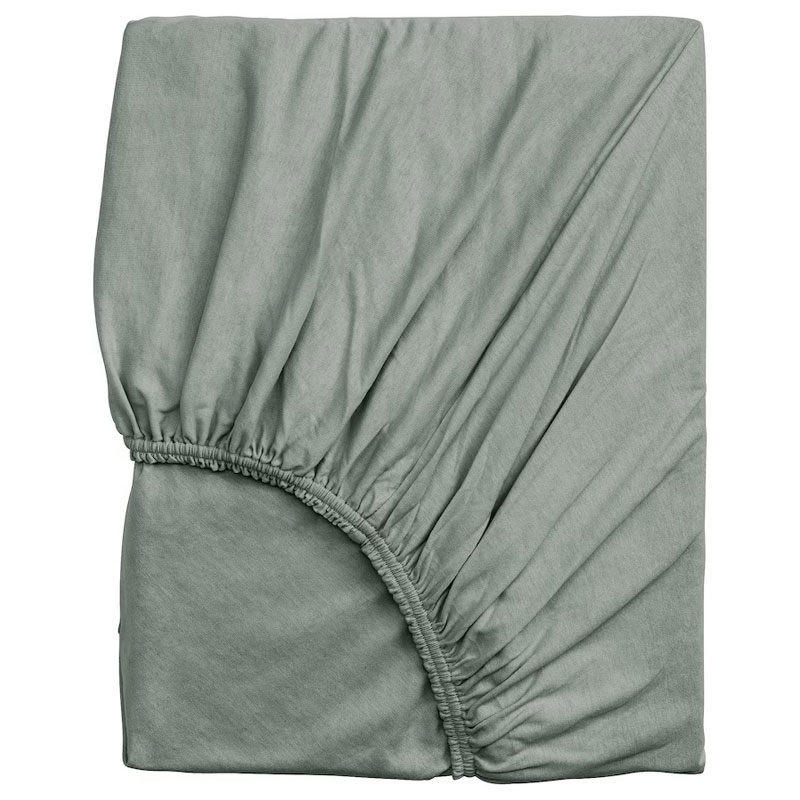 IKEA VÅRVIAL Fitted Sheet, Grey-Green, 180x200cm