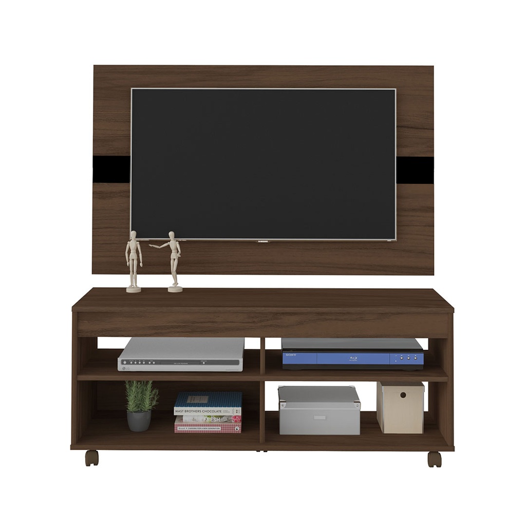 Timon Tv Stand and Tv Wall Panel - Walnut/ Black