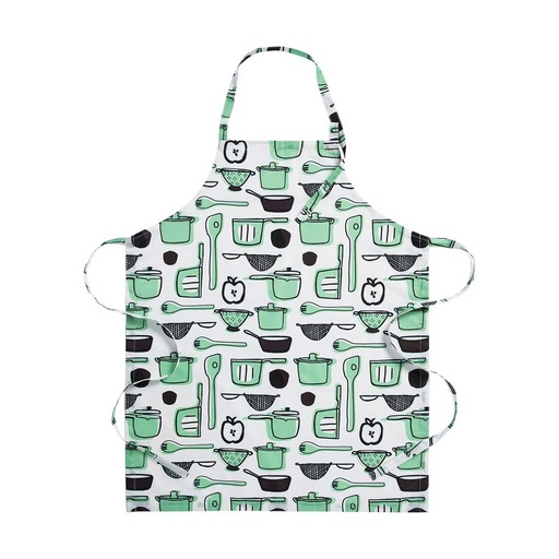 RINNIG Apron, White / Green / Patterned, 69x85 cm
