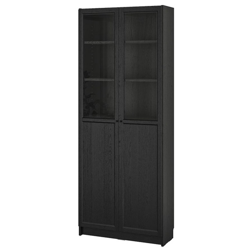 BILLY / OXBERG bookcase with panel/glass doors Black Oak Effect