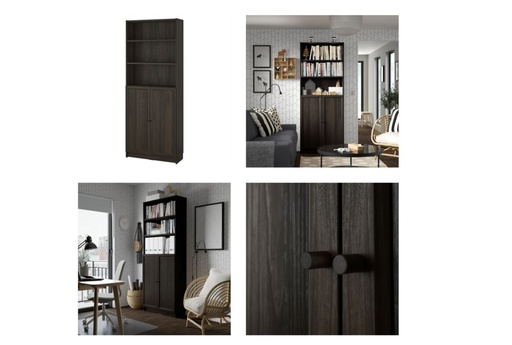 Ikea BILLY  OXBERG bookcase with doors, dark brown oak effect, 80x30x202 cm