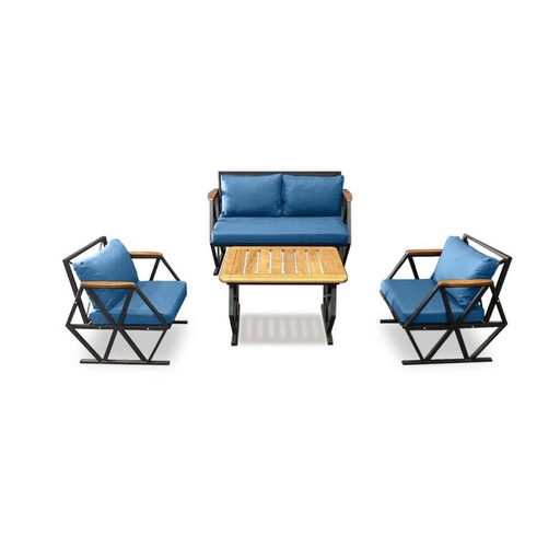 Compton Indoor- Covered Outdoor Sofa Set with Coffee Table, Blue