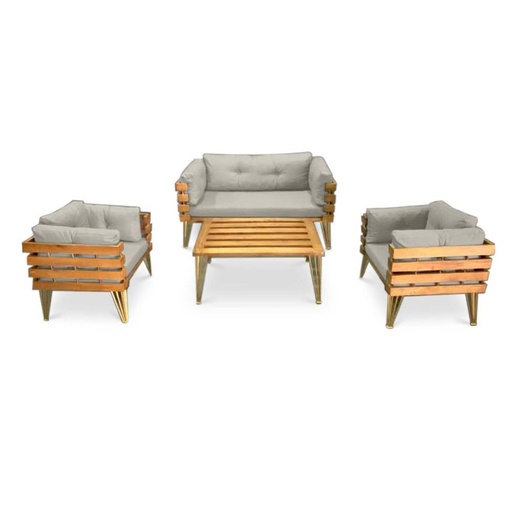 Dover Indoor- Covered Outdoor Sofa Set with One Coffee Table, Light Grey