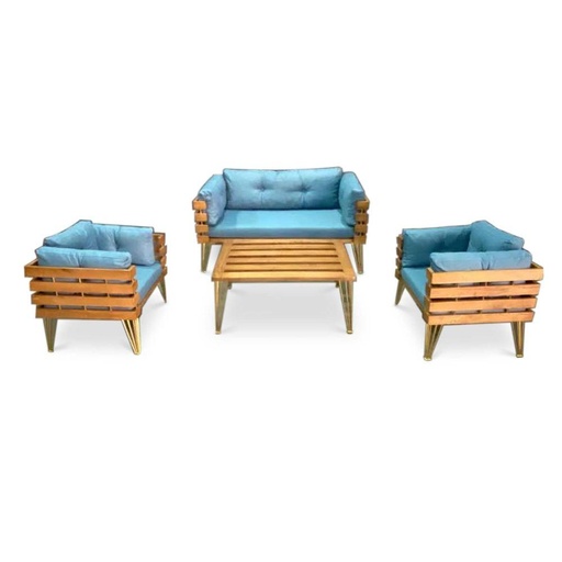 Dover Indoor- Covered Outdoor Sofa Set with One Coffee Table, Light Blue