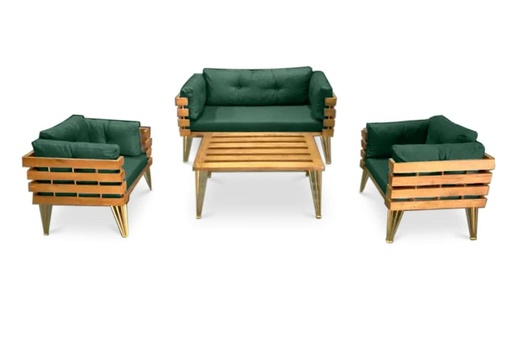 Dover Indoor- Covered Outdoor Sofa Set with One Coffee Table, Green