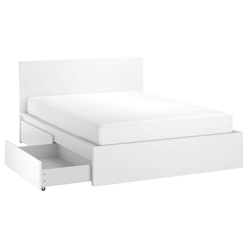 MALM Super King Bed Frame| 4 Storage Boxes| White| High Platform Bed