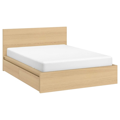 MALM Super King Bed Frame| 2 Storage Boxes| White Stained Oak Veneer