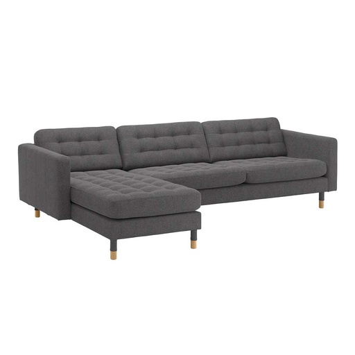 LANDSKRONA 4-seat Sofa, with Chaise Longue-Gunnared Dark Grey-Wood