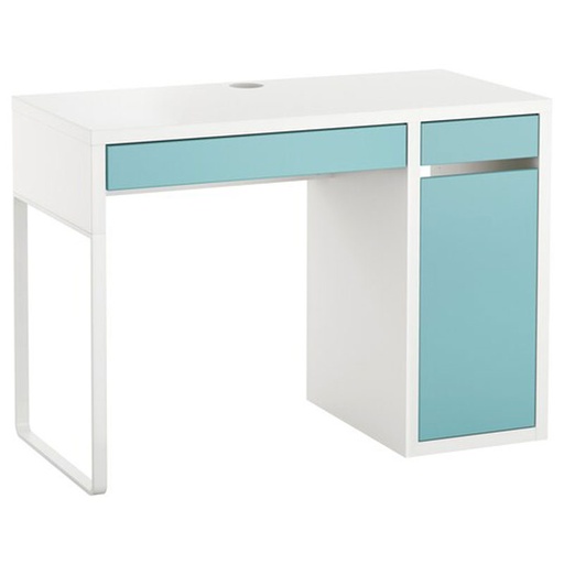 MICKE Desk, White, Light Turquoise-
