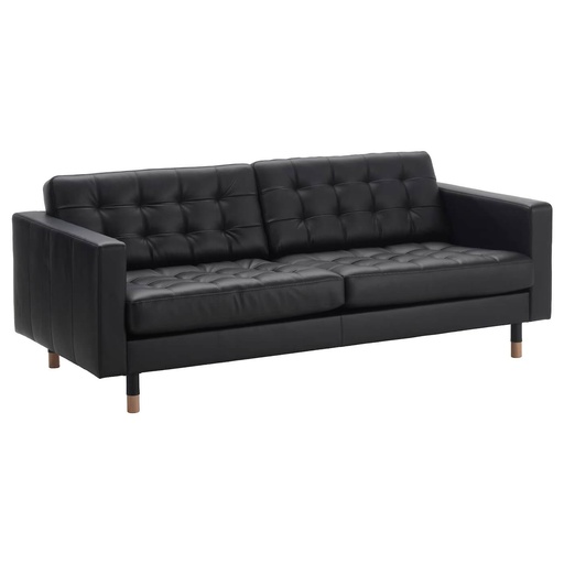 LANDSKRONA Three-Seat Sofa Real Leather, Grann, Bomstad Black-Wood