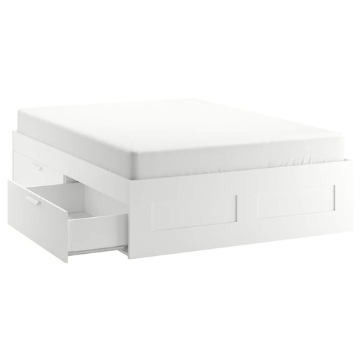 BRIMNES Bed Frame with Storage and Headboard, White, Luroy. Queen Size
