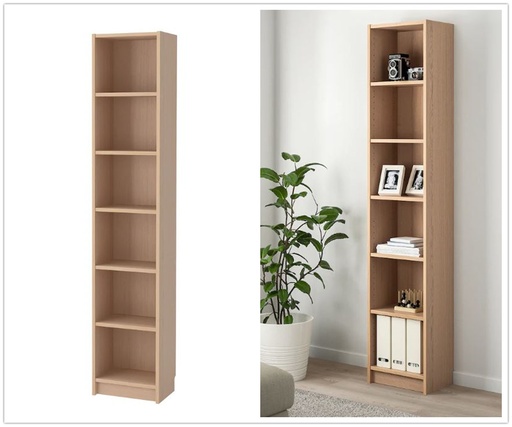 BILLY Bookcase, White Stained Oak Veneer, 40X28X202 cm