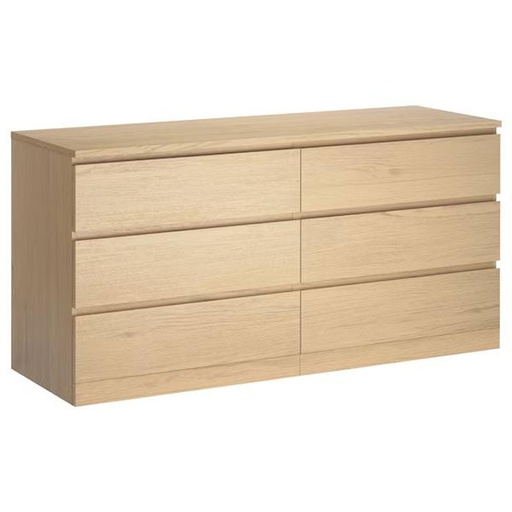 MALM Chest of 6 Drawers, White Stained Oak Veneer, Low Boy