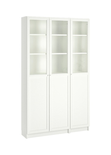 BILLY - OXBERG Bookcase with Panel - Glass Doors White, Glass 120X30X202 cm